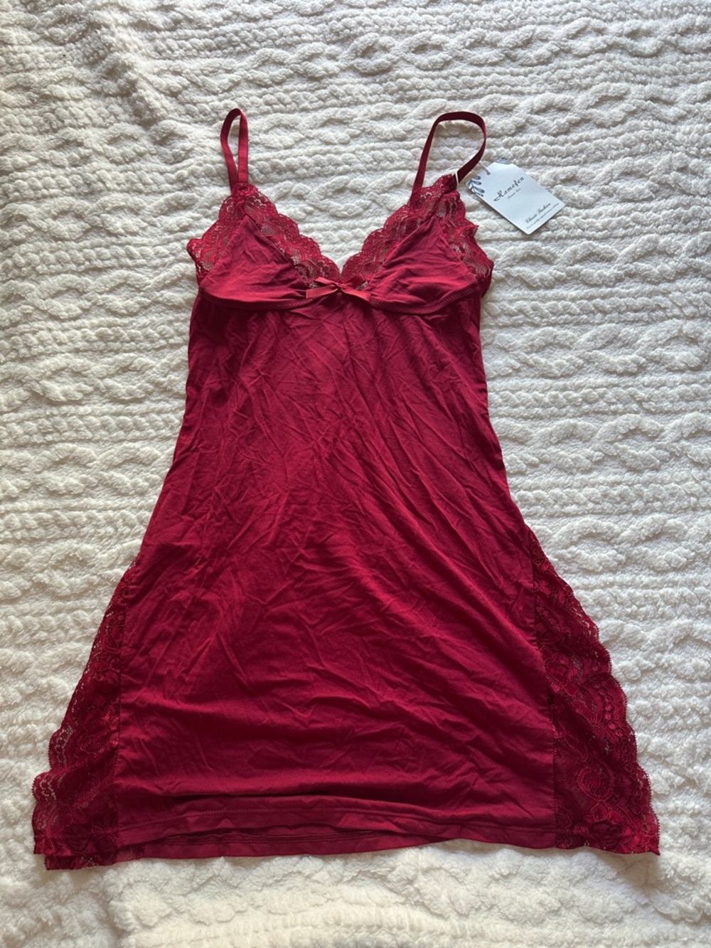 Women’s Lace-Trim Slip Nightdress - Burgundy